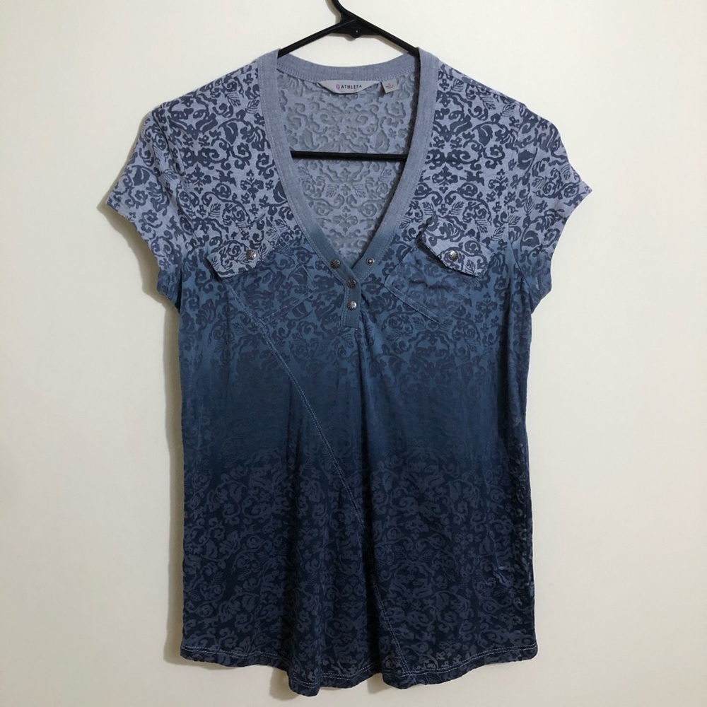 Athleta Granite Grey BoxWood Short Sleeve Top Sz S.    P32